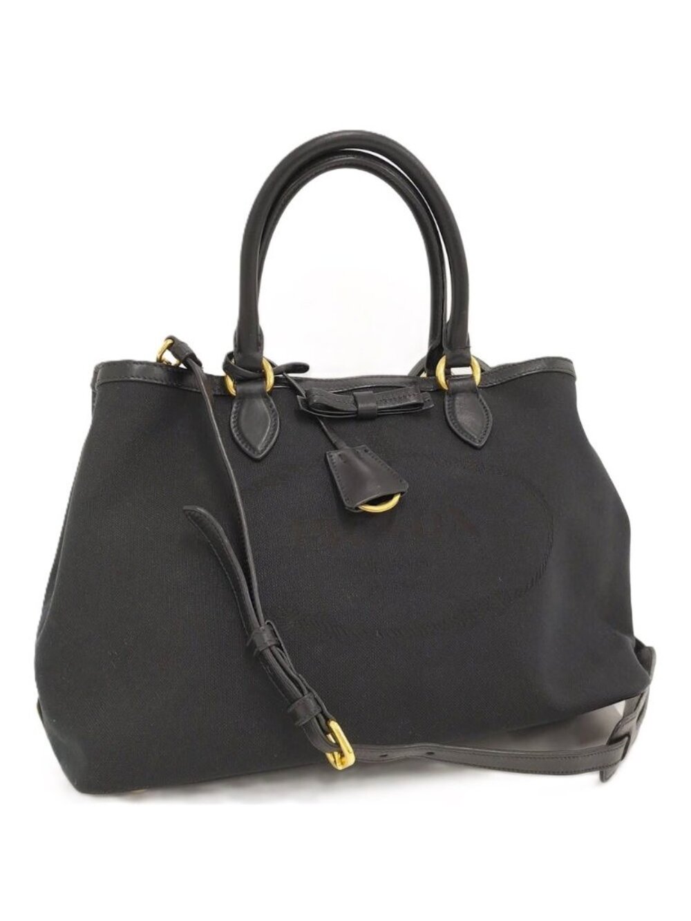 Prada Logo Jacquard 2-Way Bag Canvas Black